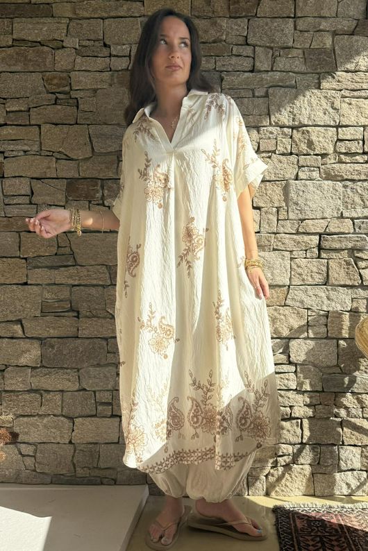 Yara Paisley Embroidered Shirt Dress White